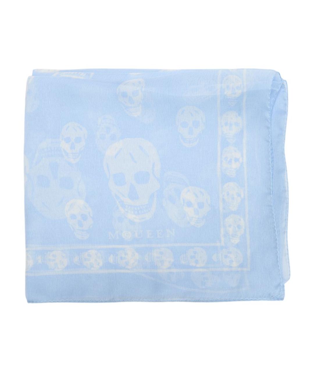 ALEXANDER MCQUEEN Синий шелковый шарф, фото 1