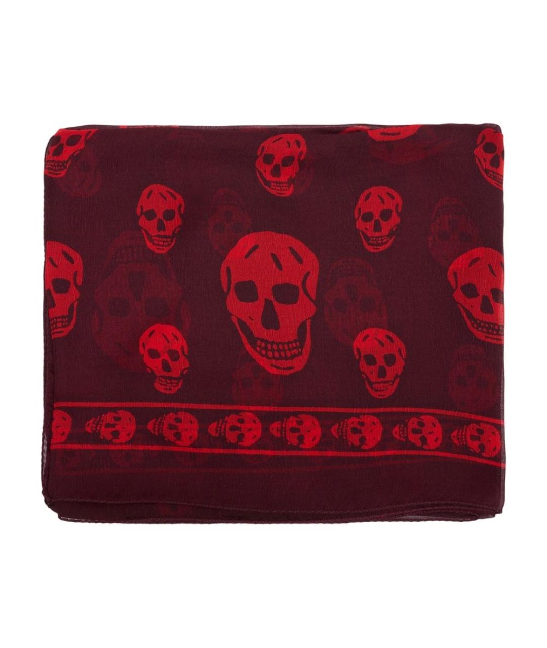 ALEXANDER MCQUEEN Бордовый шелковый шарф, фото 1