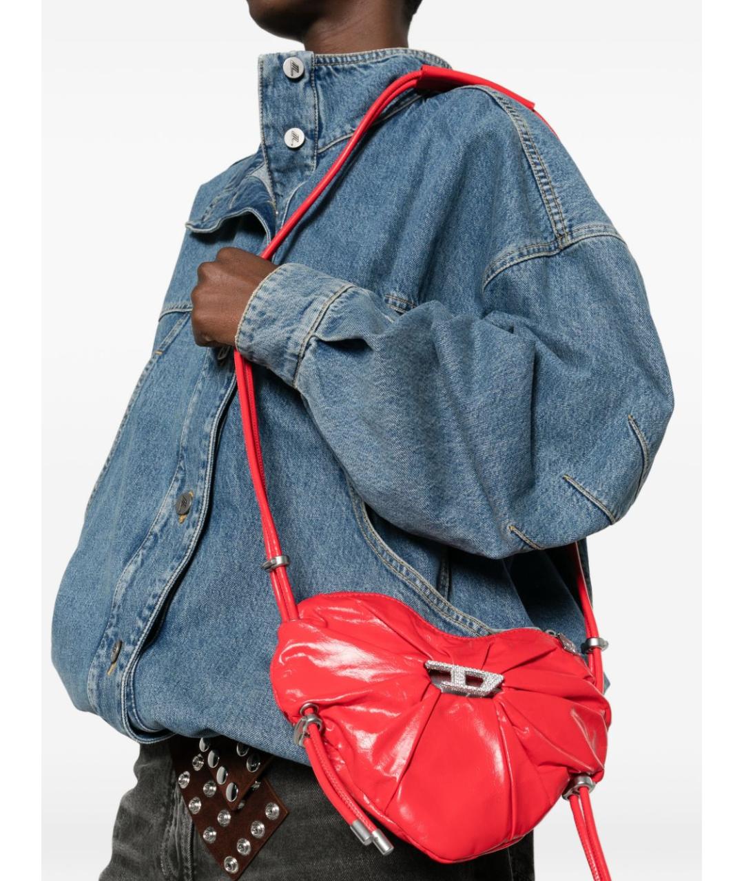 DIESEL Красная кожаная сумка через плечо, фото 4