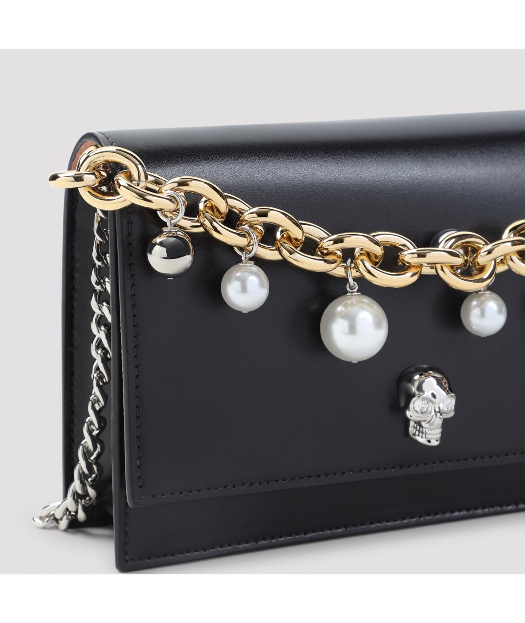 ALEXANDER MCQUEEN Черная кожаная сумка через плечо, фото 3