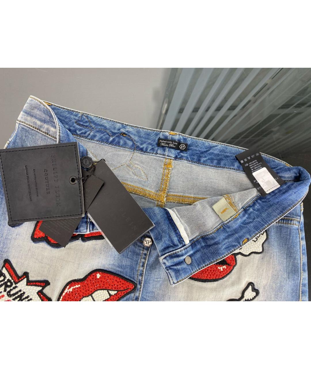 PHILIPP PLEIN Синяя хлопко-эластановая юбка мини, фото 3