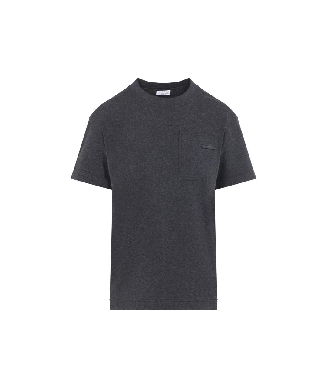 BRUNELLO CUCINELLI Антрацитовая хлопковая футболка, фото 4