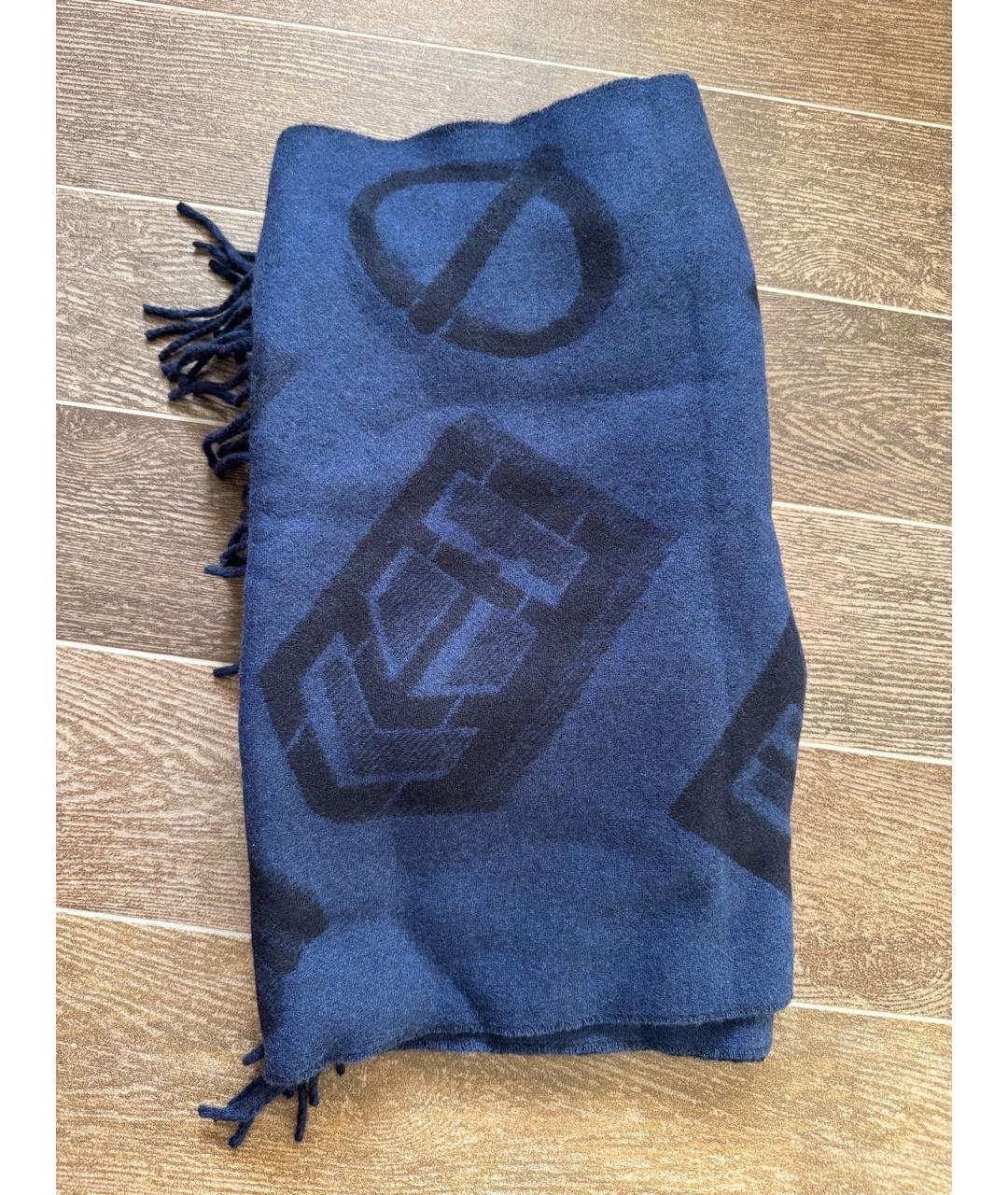 HERMES Синий кашемировый шарф, фото 5