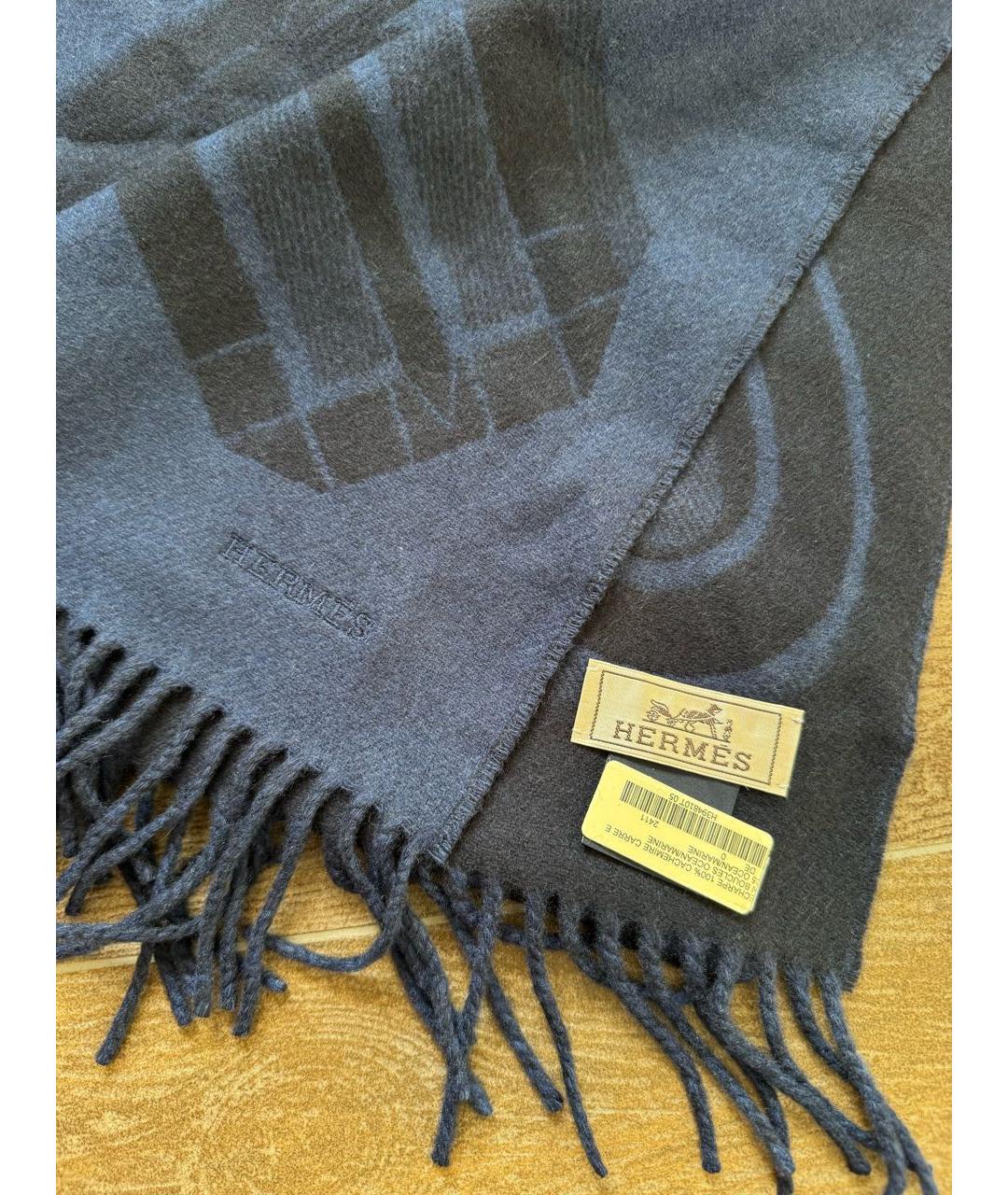 HERMES Синий кашемировый шарф, фото 3