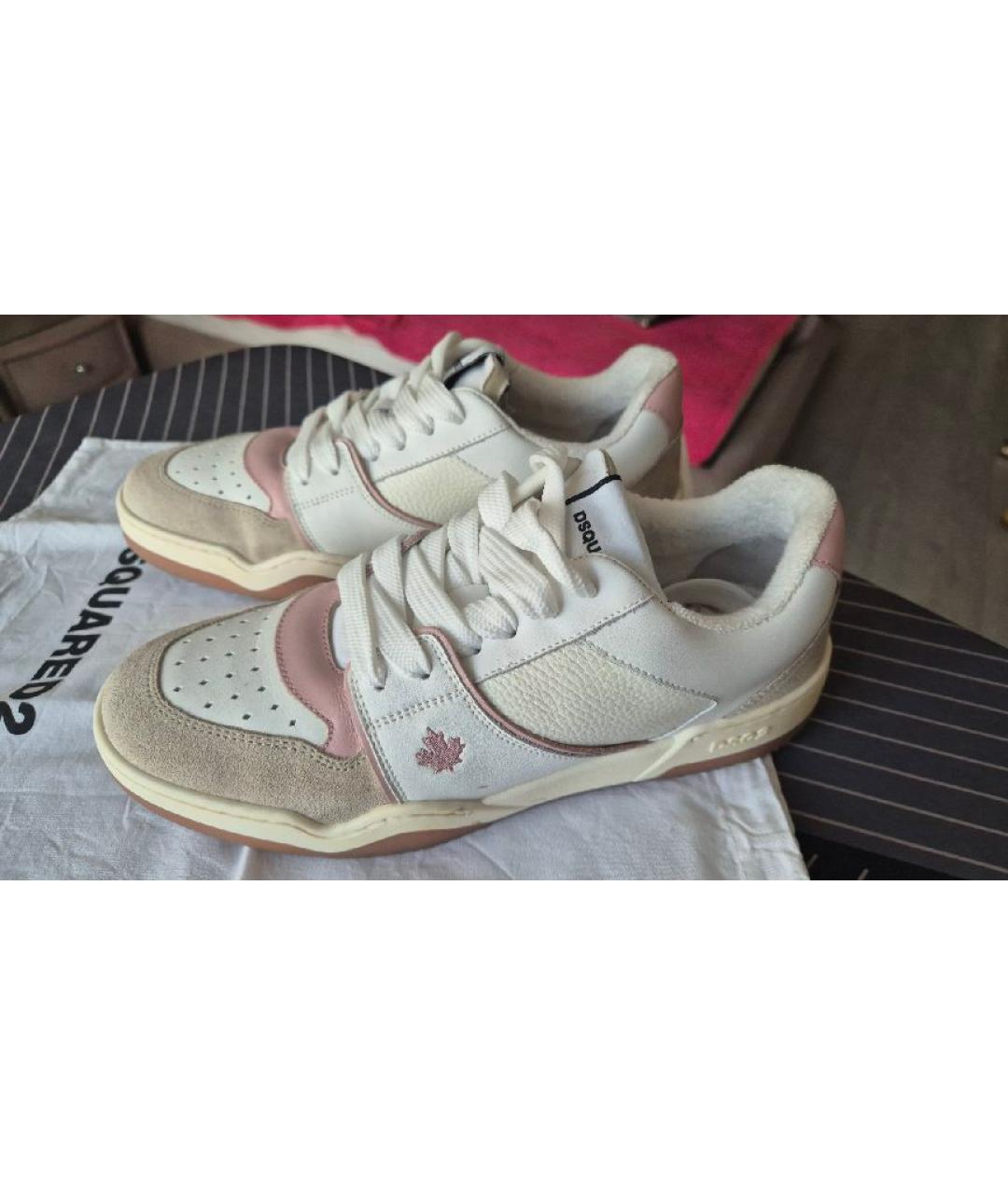 DSQUARED2 Бежевые кожаные кеды, фото 6