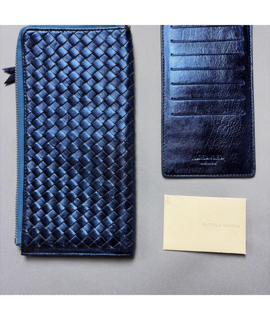 BOTTEGA VENETA Темно-синий кожаный кошелек, фото 6