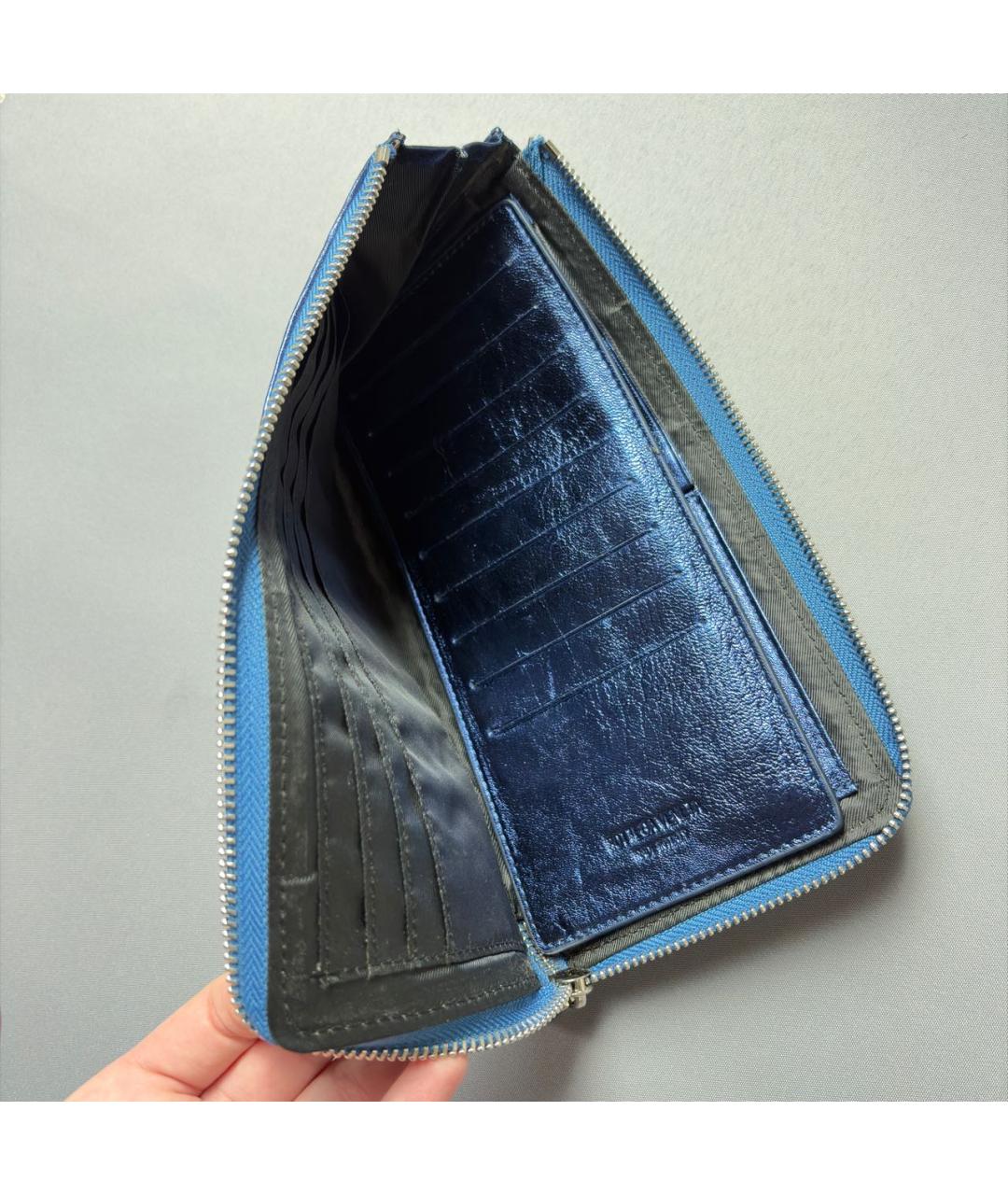 BOTTEGA VENETA Темно-синий кожаный кошелек, фото 4