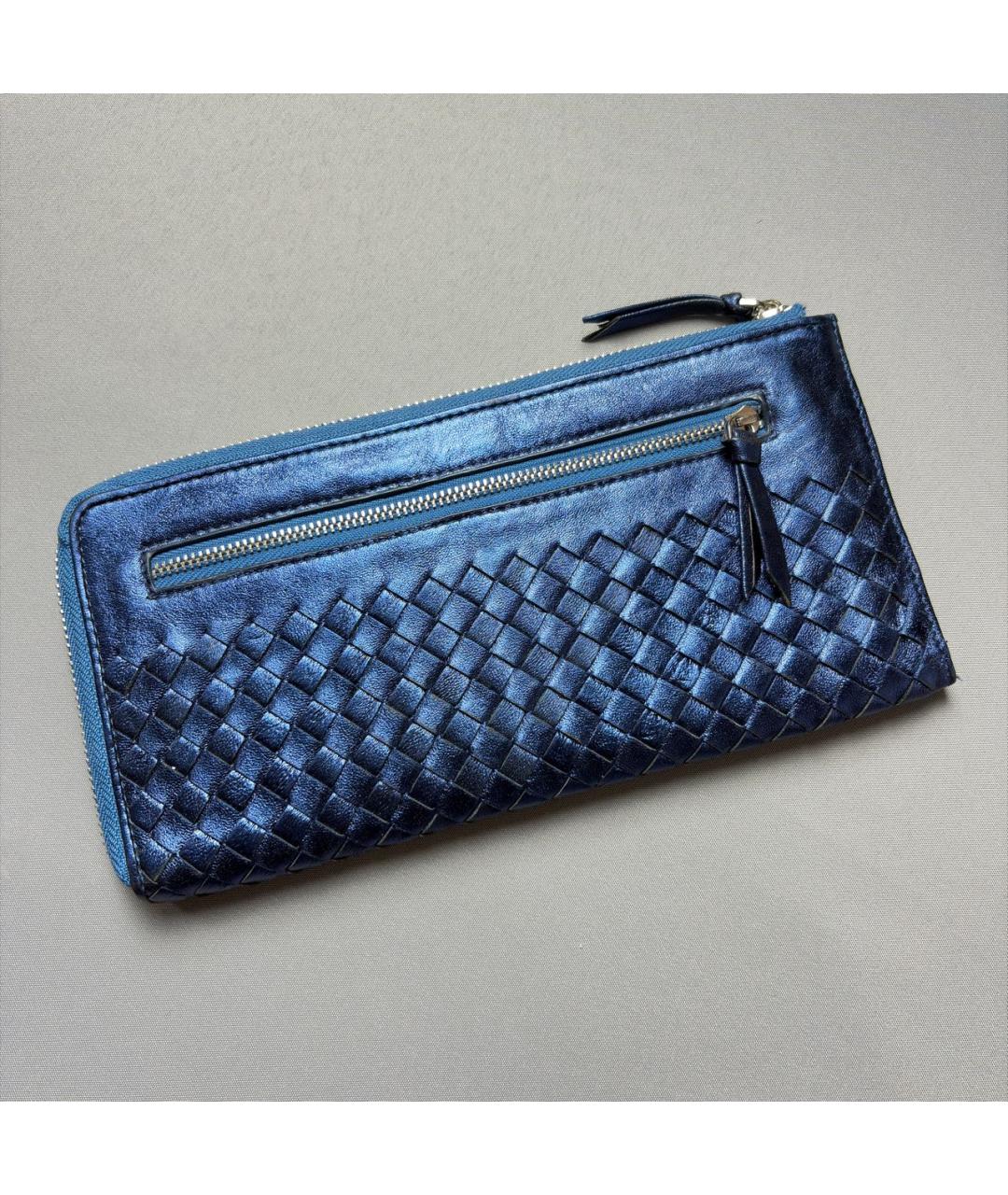 BOTTEGA VENETA Темно-синий кожаный кошелек, фото 3
