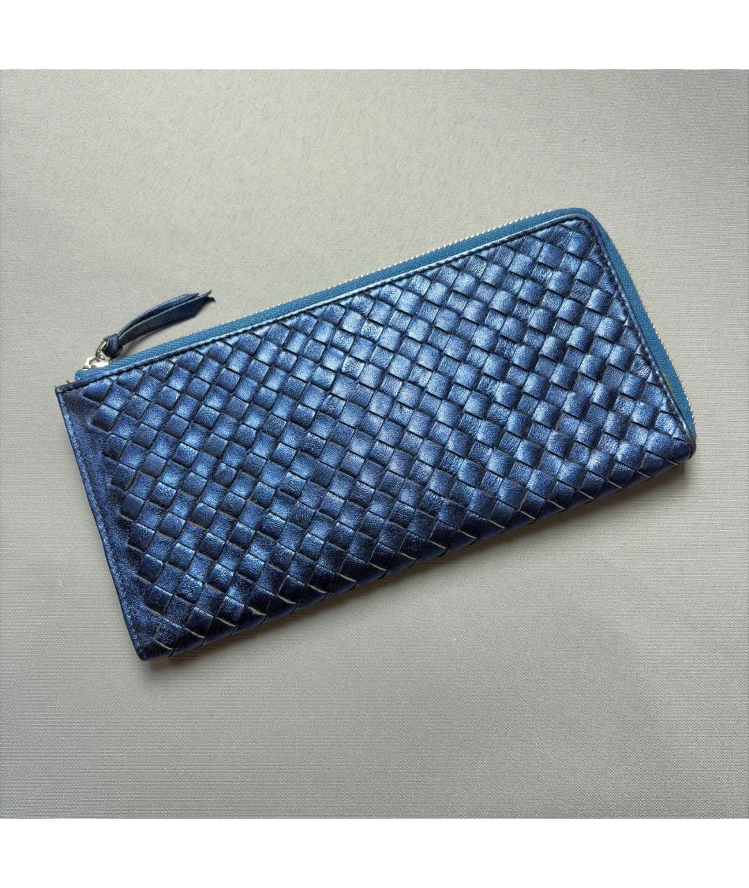 BOTTEGA VENETA Темно-синий кожаный кошелек, фото 9