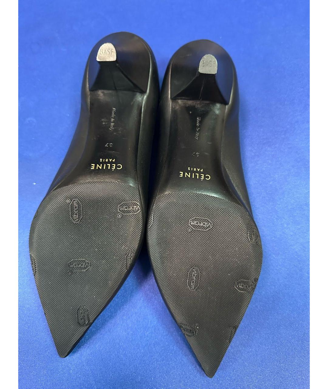 CELINE Черные кожаные лодочки на низком каблуке, фото 3