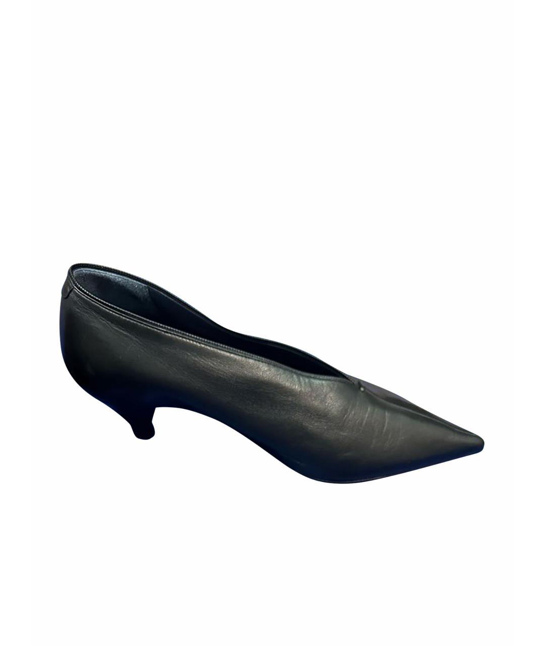 CELINE Черные кожаные лодочки на низком каблуке, фото 1