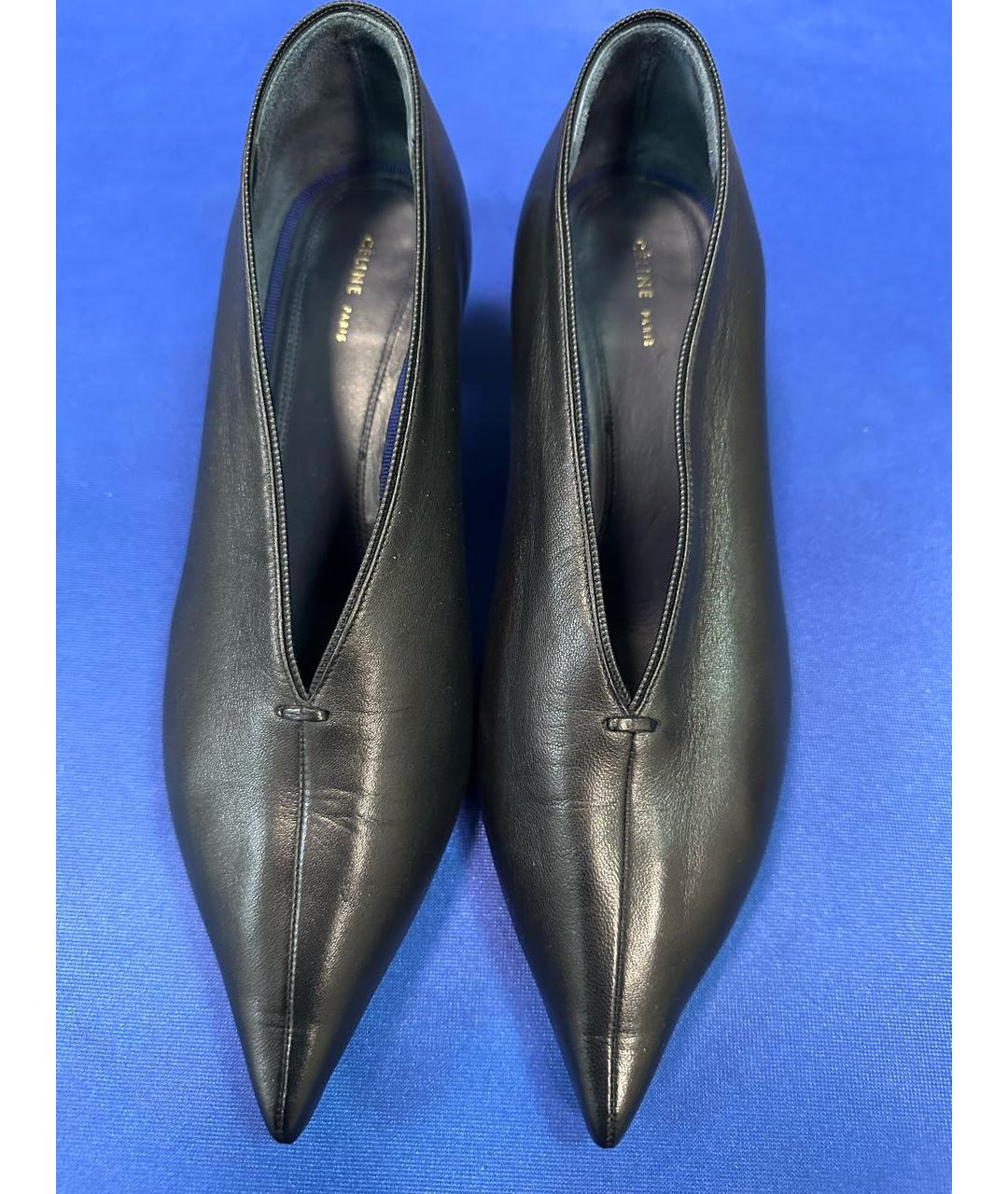 CELINE Черные кожаные лодочки на низком каблуке, фото 2