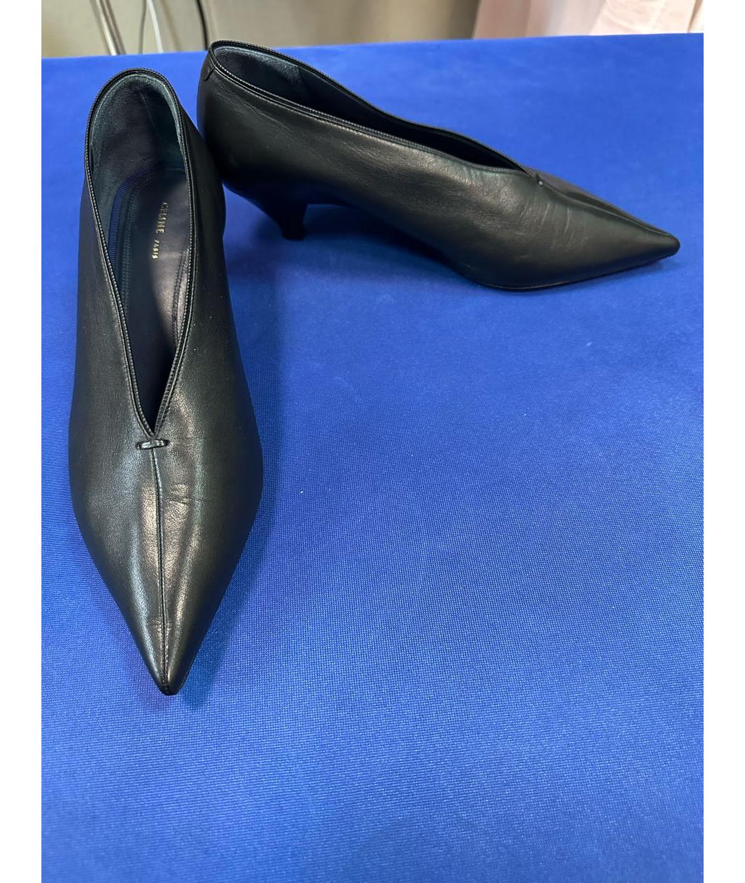 CELINE Черные кожаные лодочки на низком каблуке, фото 4