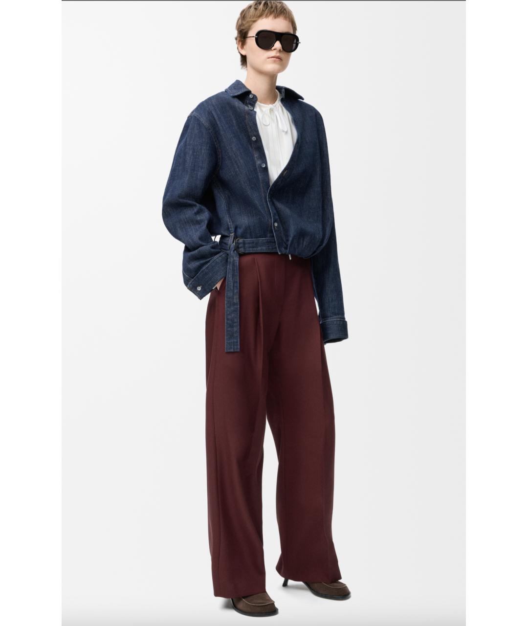 LOEWE Бордовые шерстяные брюки широкие, фото 2