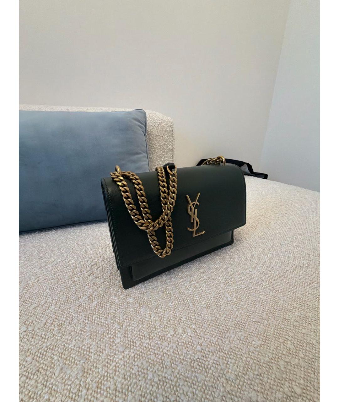 SAINT LAURENT Зеленая кожаная сумка через плечо, фото 2