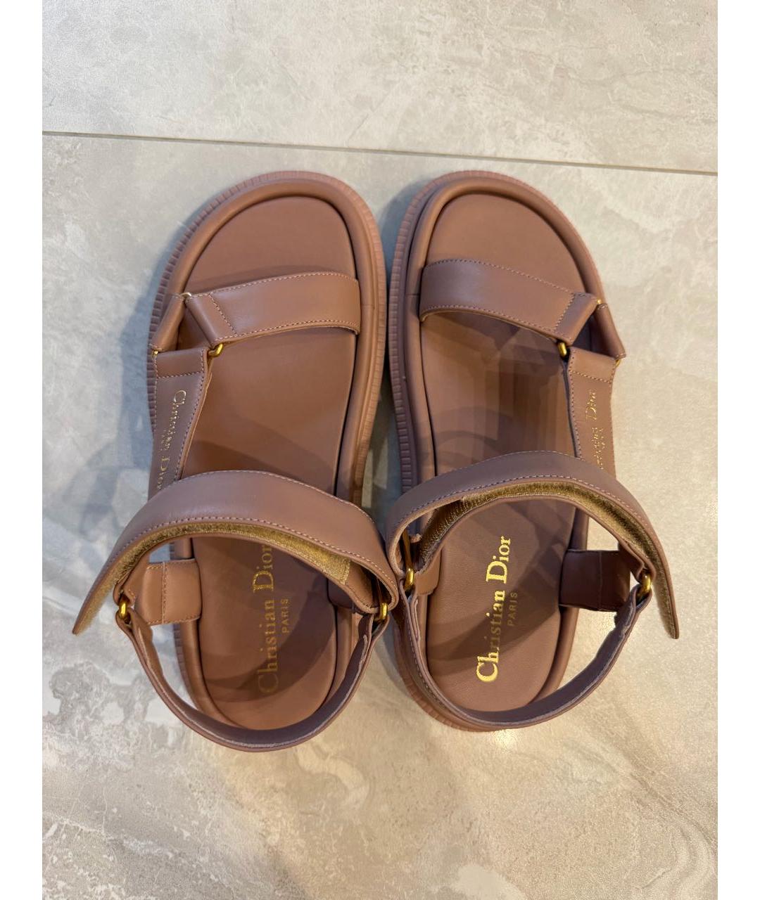 CHRISTIAN DIOR Бежевые кожаные сандалии, фото 3