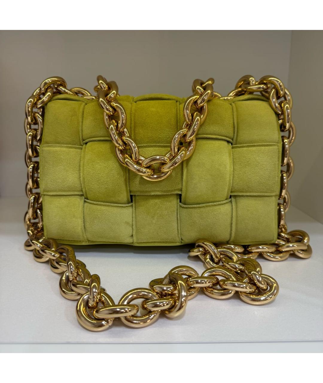 BOTTEGA VENETA Салатовая замшевая сумка тоут, фото 9