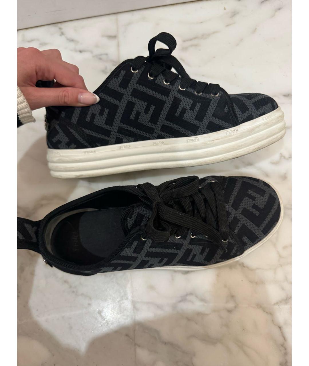 FENDI Черные текстильные кеды, фото 5