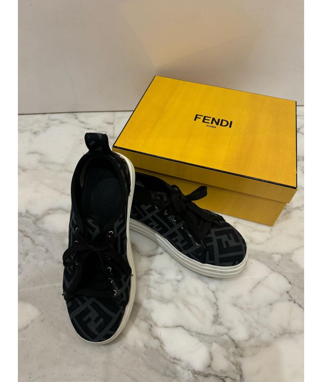 FENDI Черные текстильные кеды, фото 4