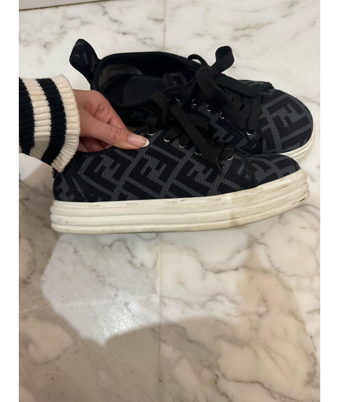 FENDI Черные текстильные кеды, фото 6