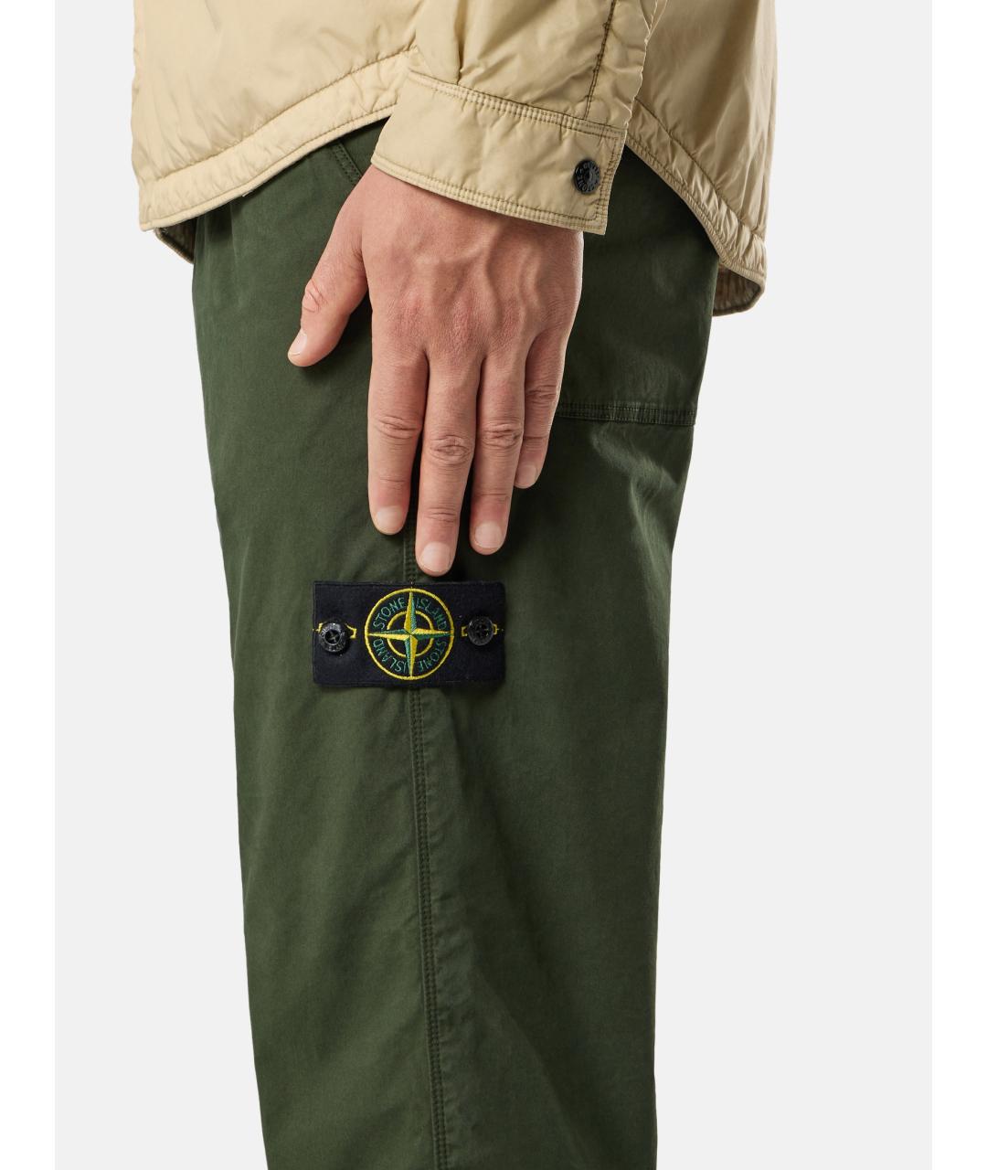 STONE ISLAND Зеленые хлопковые повседневные брюки, фото 3
