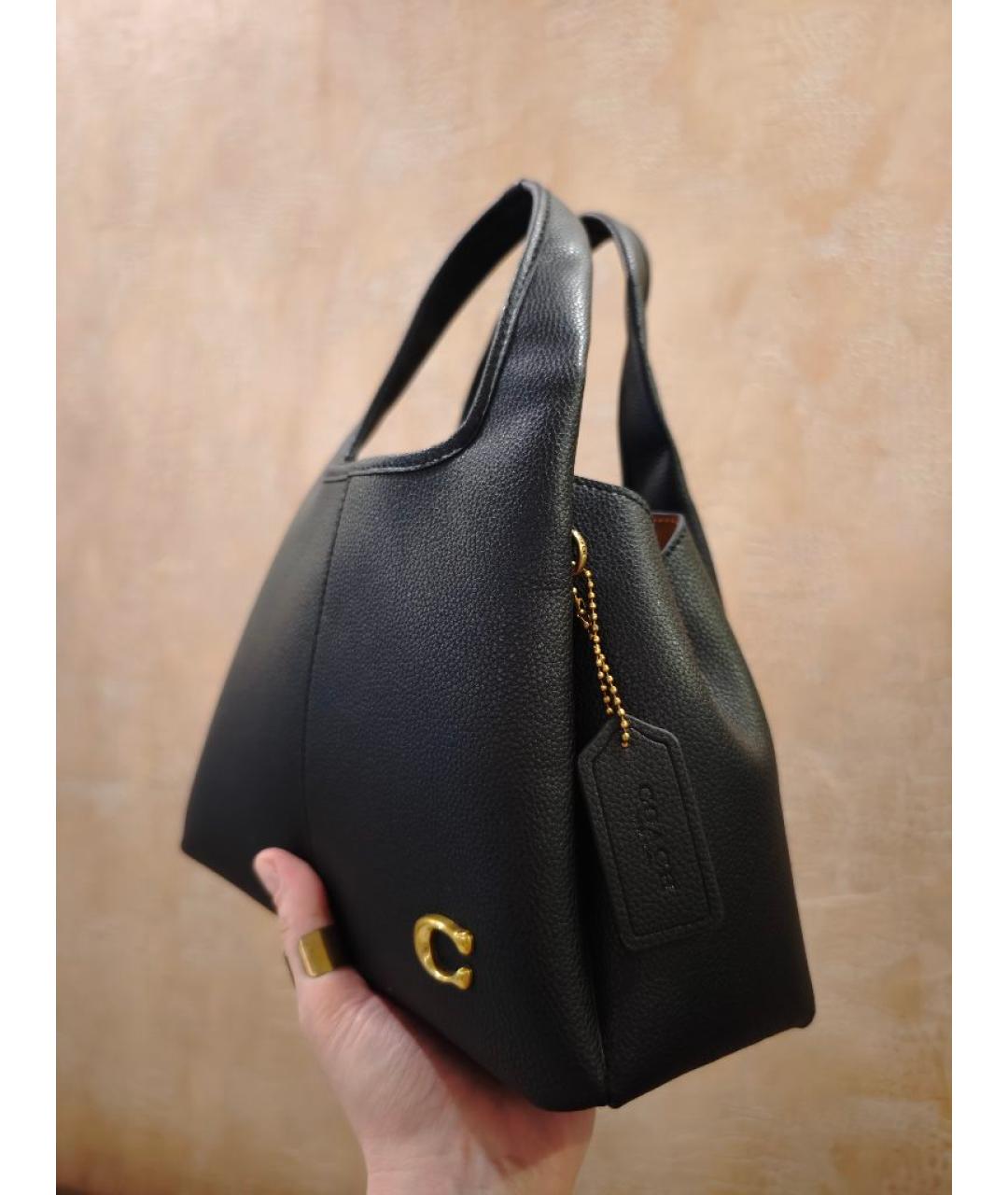 COACH Черная кожаная сумка с короткими ручками, фото 2
