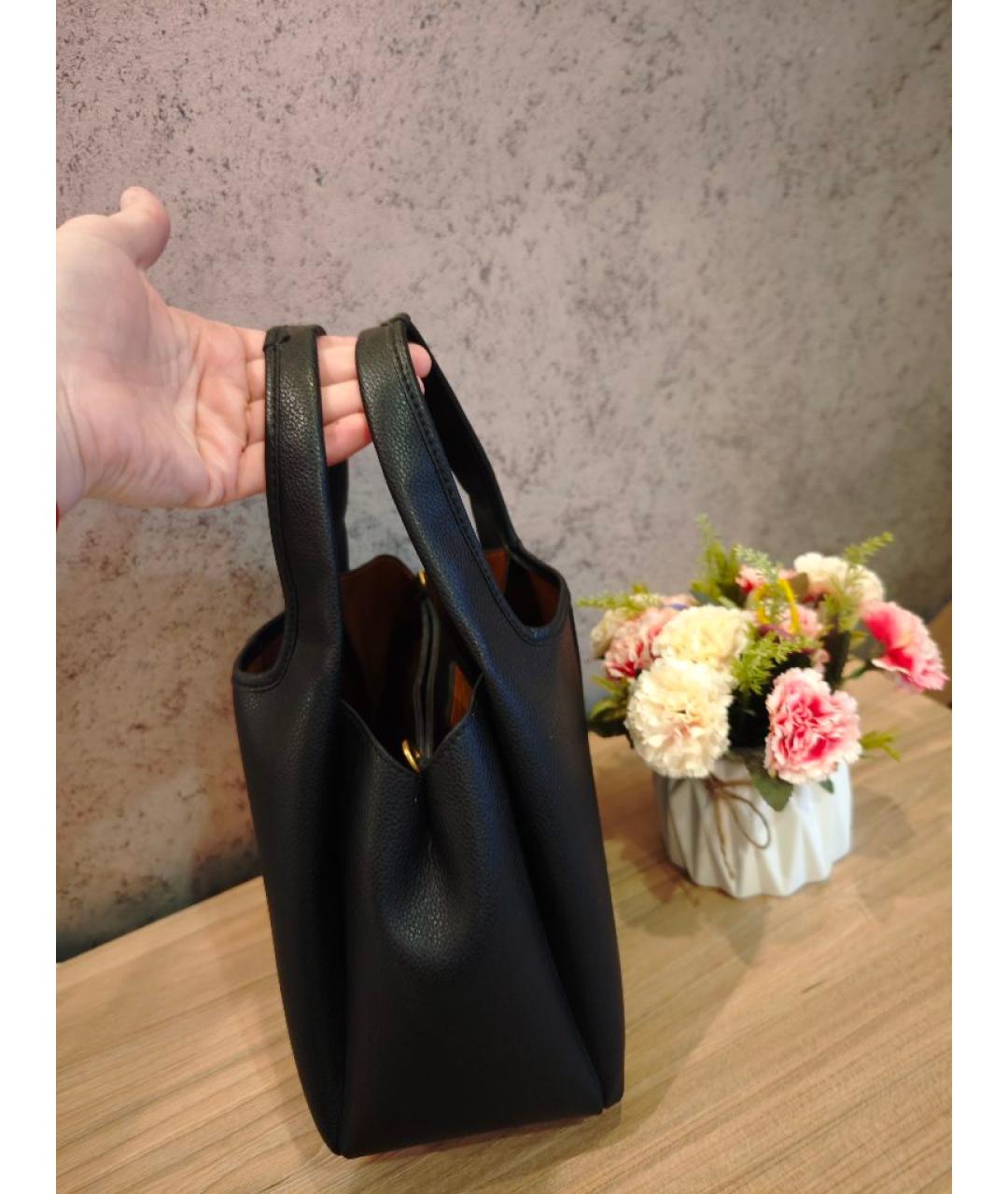 COACH Черная кожаная сумка с короткими ручками, фото 6