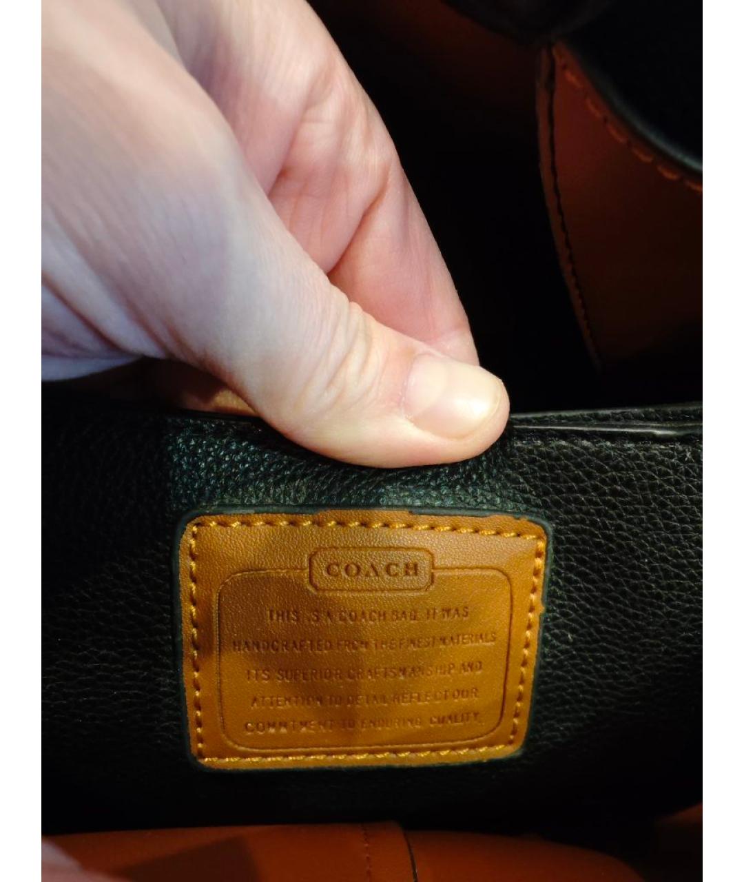 COACH Черная кожаная сумка с короткими ручками, фото 5