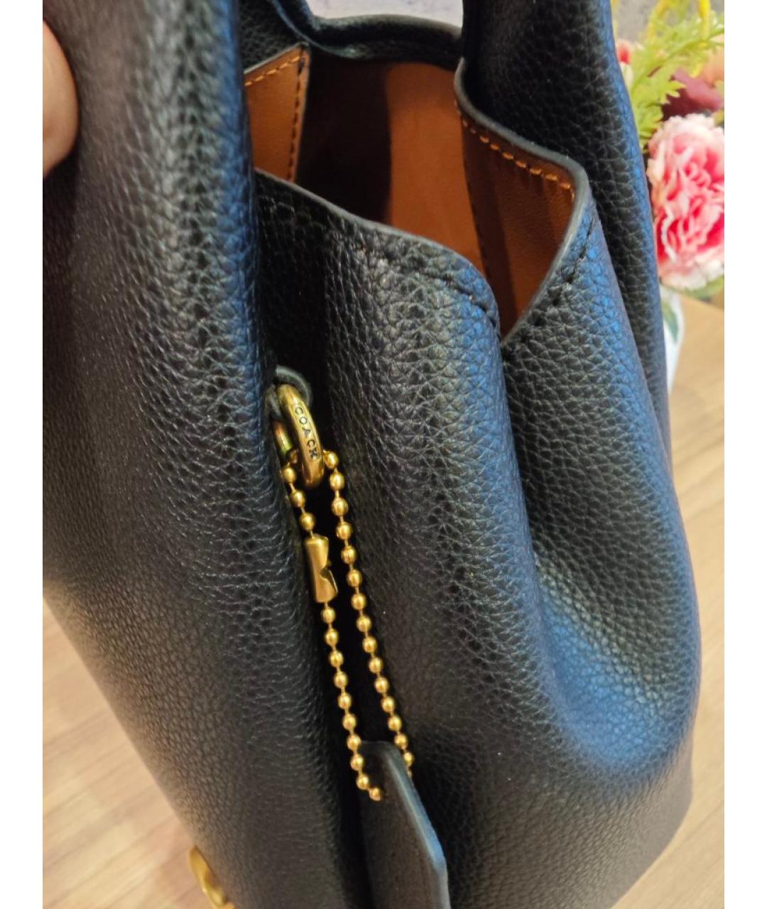 COACH Черная кожаная сумка с короткими ручками, фото 4