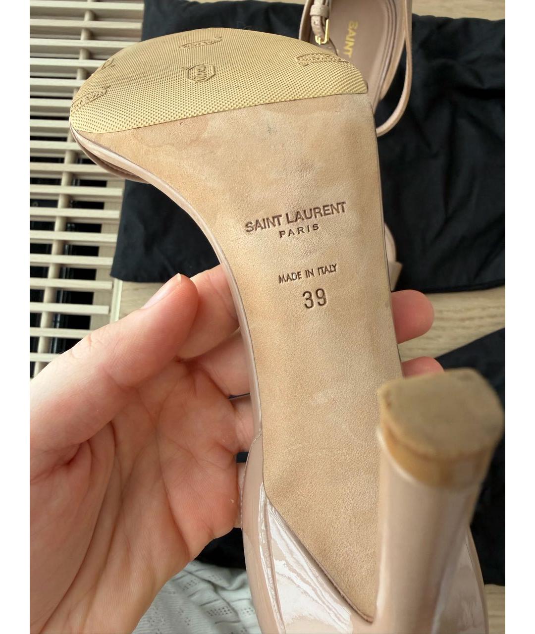 SAINT LAURENT Бежевые туфли из лакированной кожи, фото 5