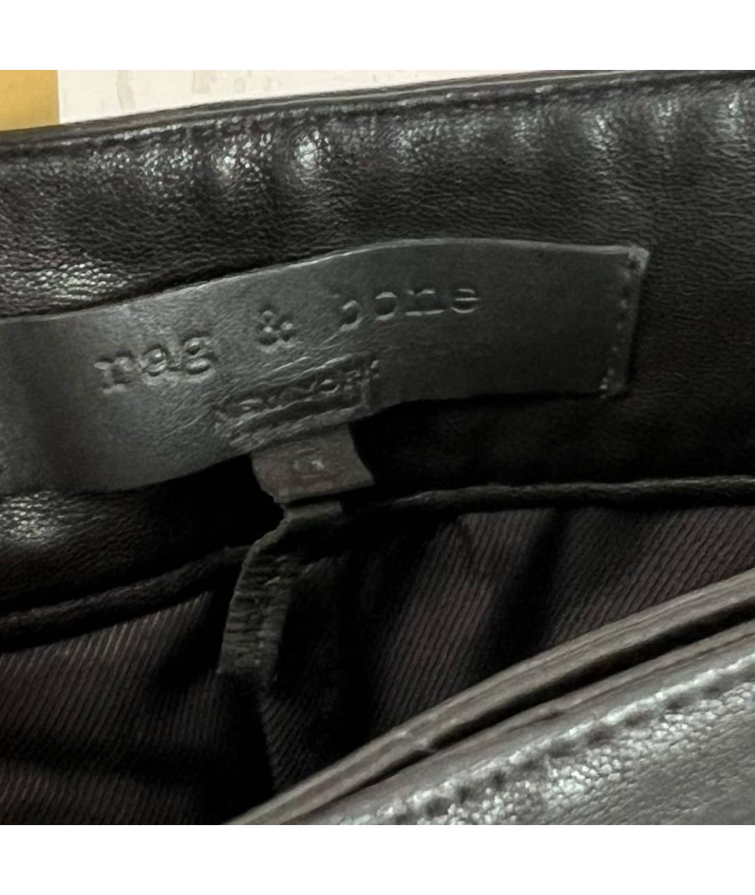 RAG & BONE Черные кожаные прямые брюки, фото 3