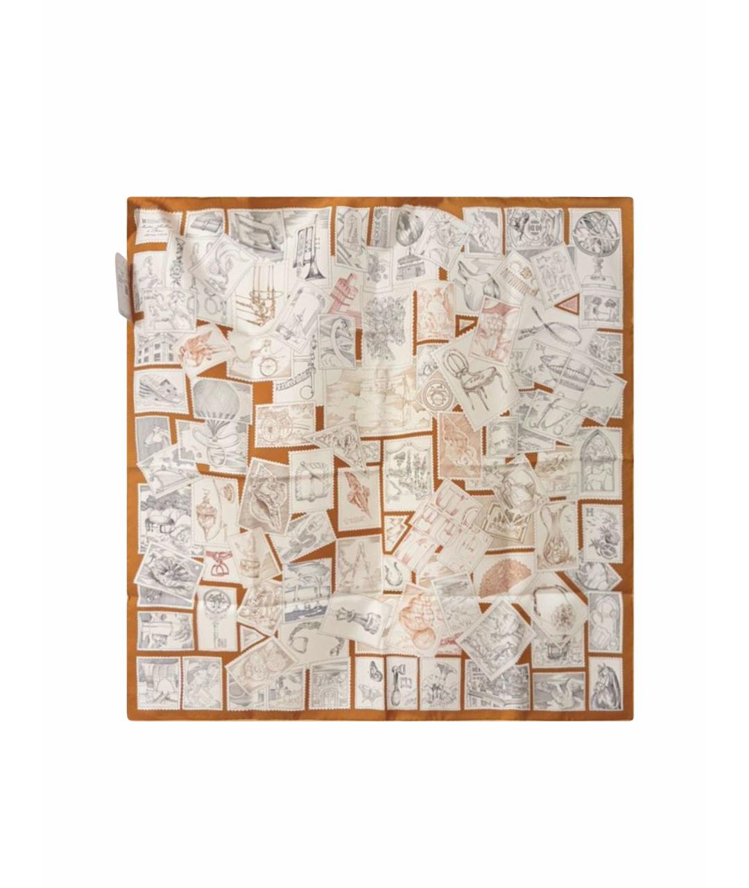 HERMES Белый шелковый платок, фото 1