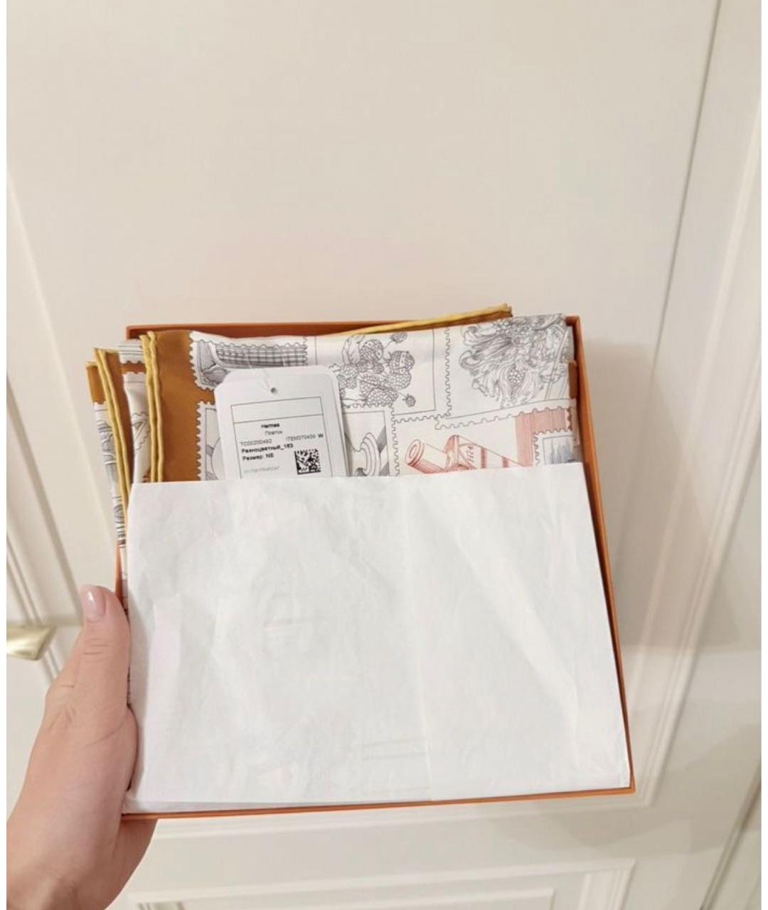 HERMES Белый шелковый платок, фото 8