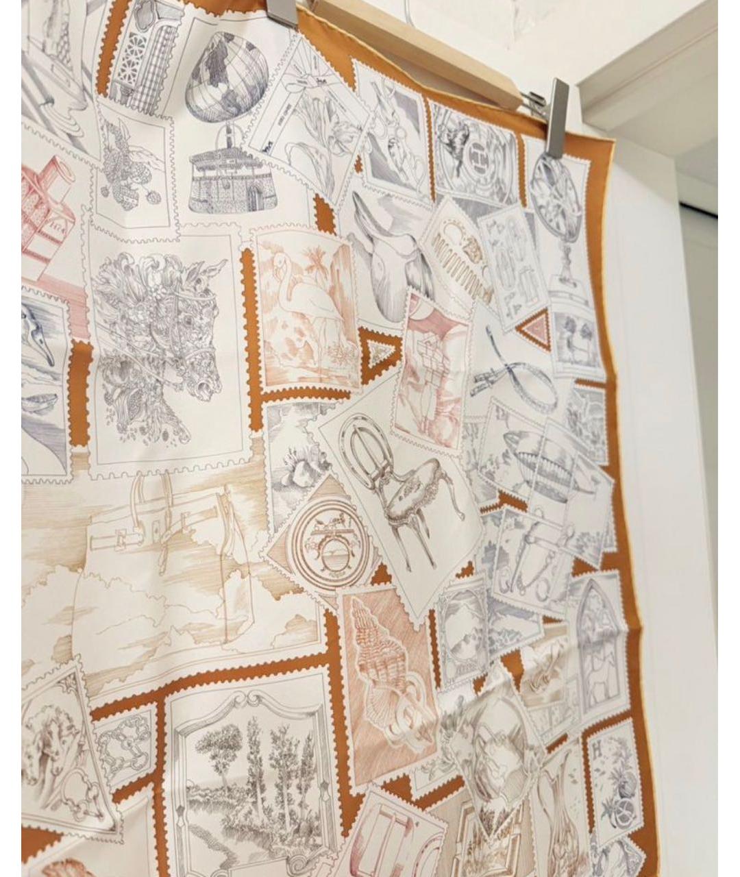 HERMES Белый шелковый платок, фото 2