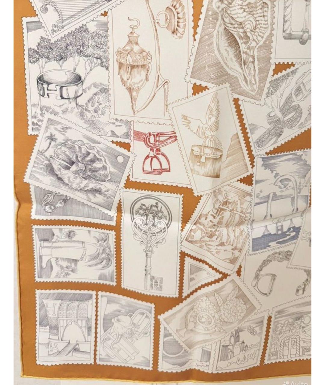 HERMES Белый шелковый платок, фото 5