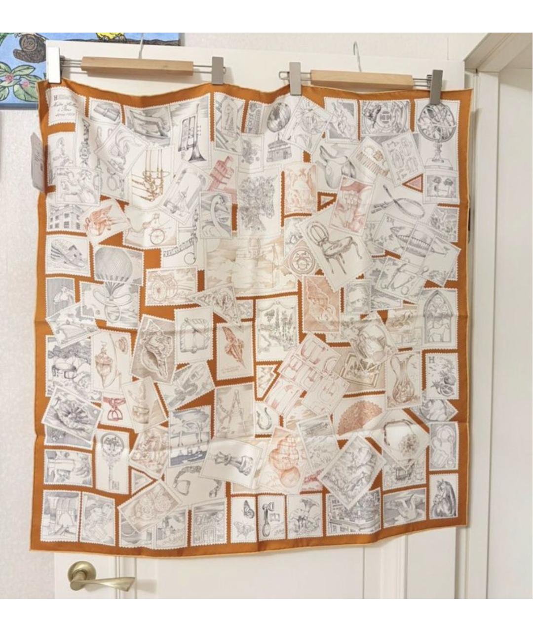 HERMES Белый шелковый платок, фото 9