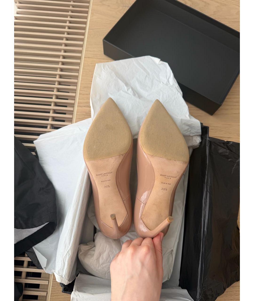 SAINT LAURENT Бежевые кожаные туфли, фото 5