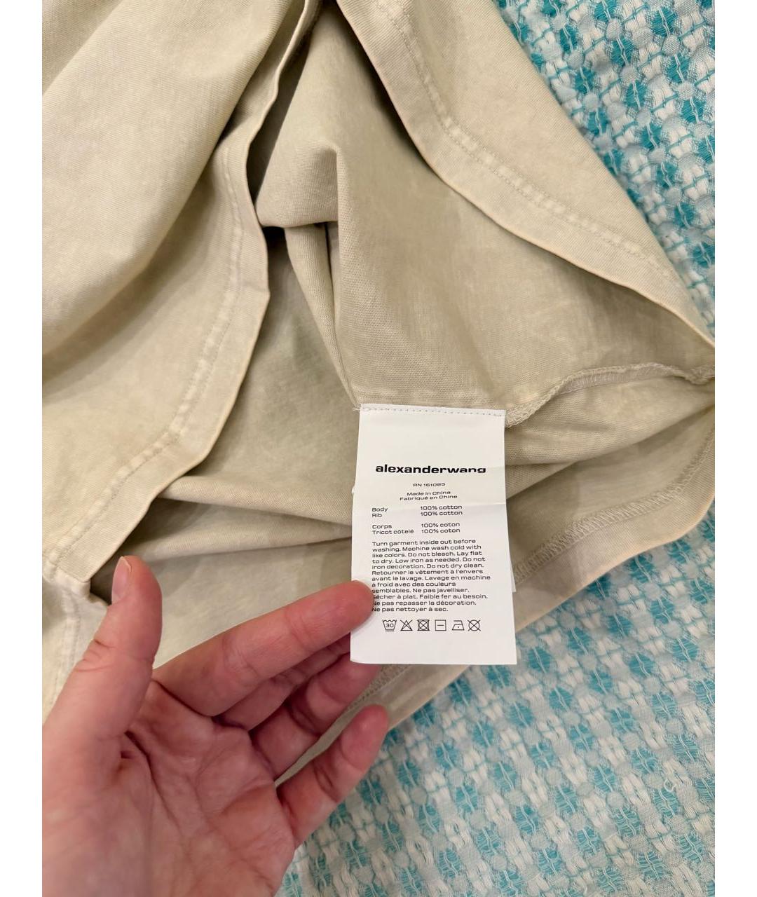 ALEXANDER WANG Бежевая хлопковая футболка, фото 5