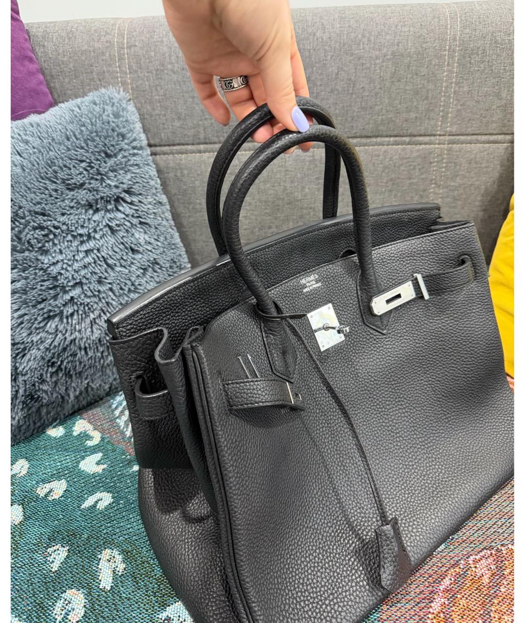 HERMES Черная кожаная сумка с короткими ручками, фото 2
