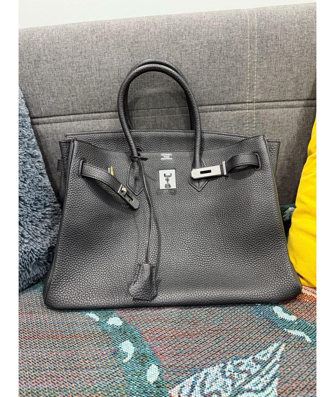 HERMES Черная кожаная сумка с короткими ручками, фото 4