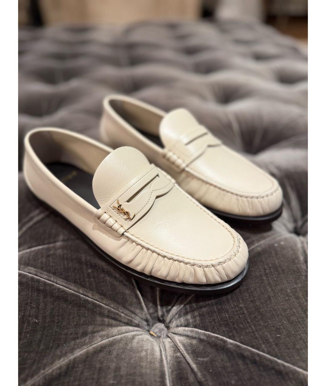 SAINT LAURENT Бежевые кожаные лоферы, фото 2