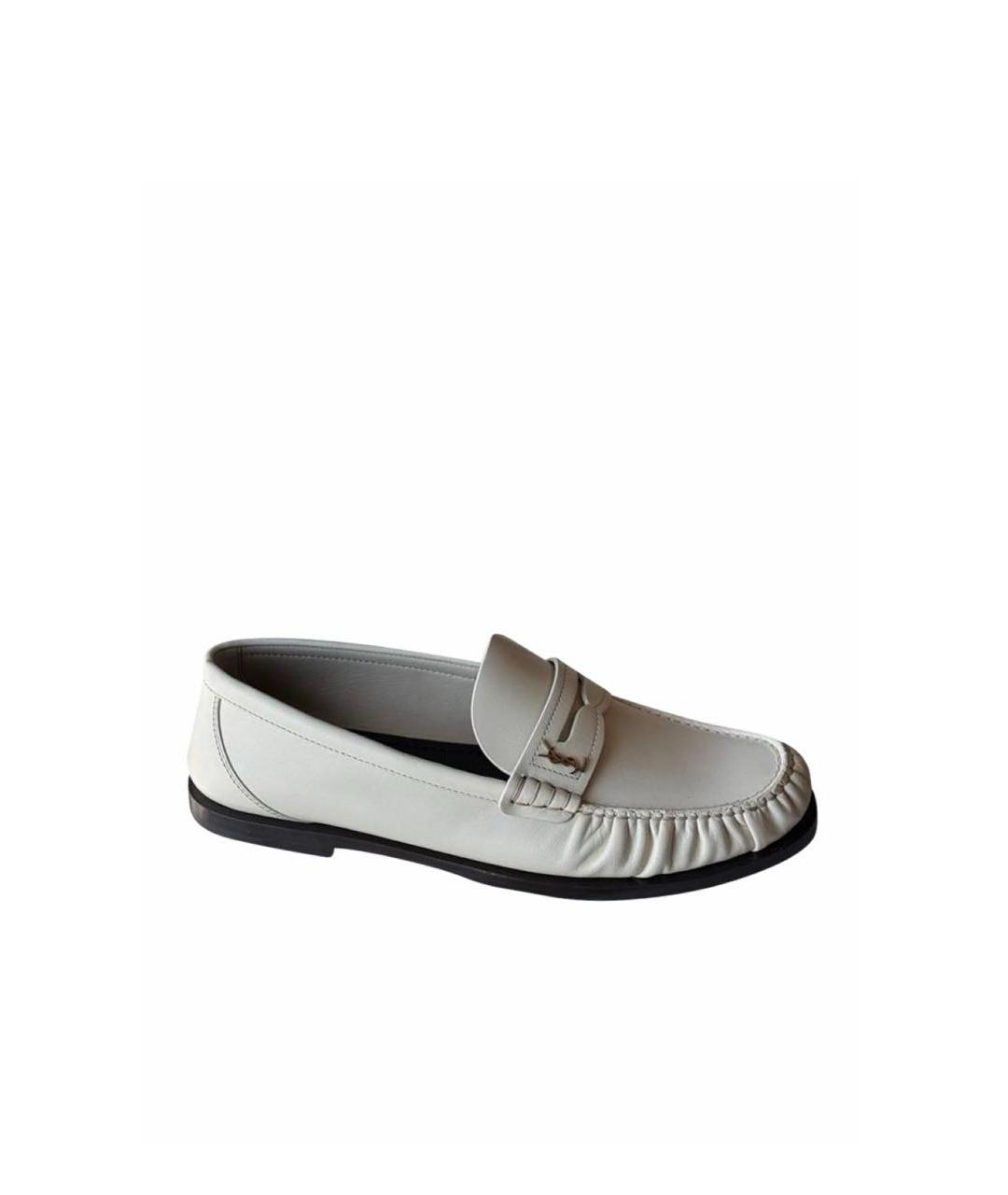 SAINT LAURENT Бежевые кожаные лоферы, фото 9