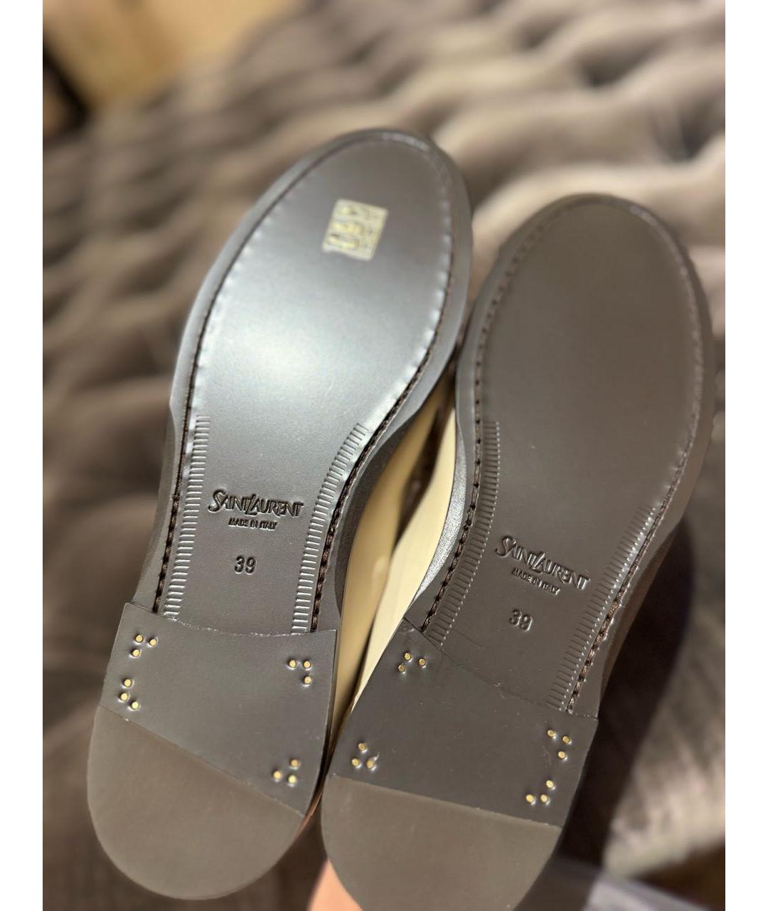 SAINT LAURENT Бежевые кожаные лоферы, фото 4