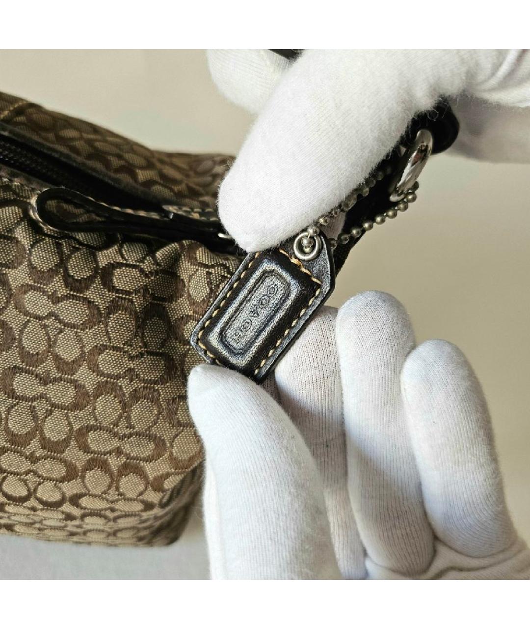 COACH Коричневая тканевая сумка с короткими ручками, фото 4