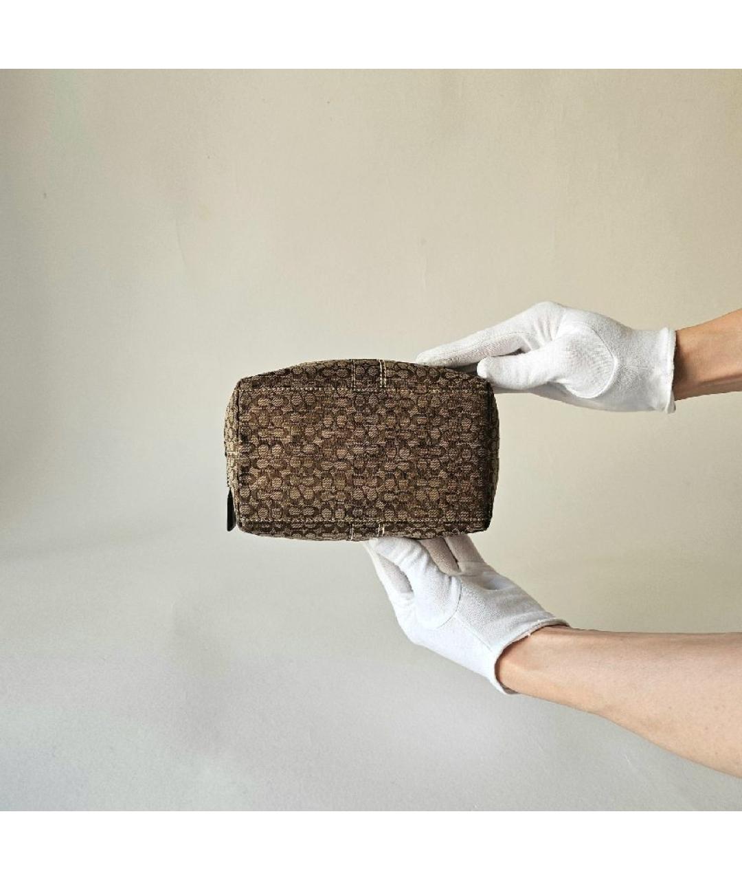 COACH Коричневая тканевая сумка с короткими ручками, фото 3