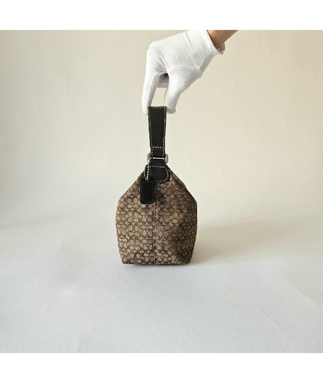 COACH Коричневая тканевая сумка с короткими ручками, фото 2