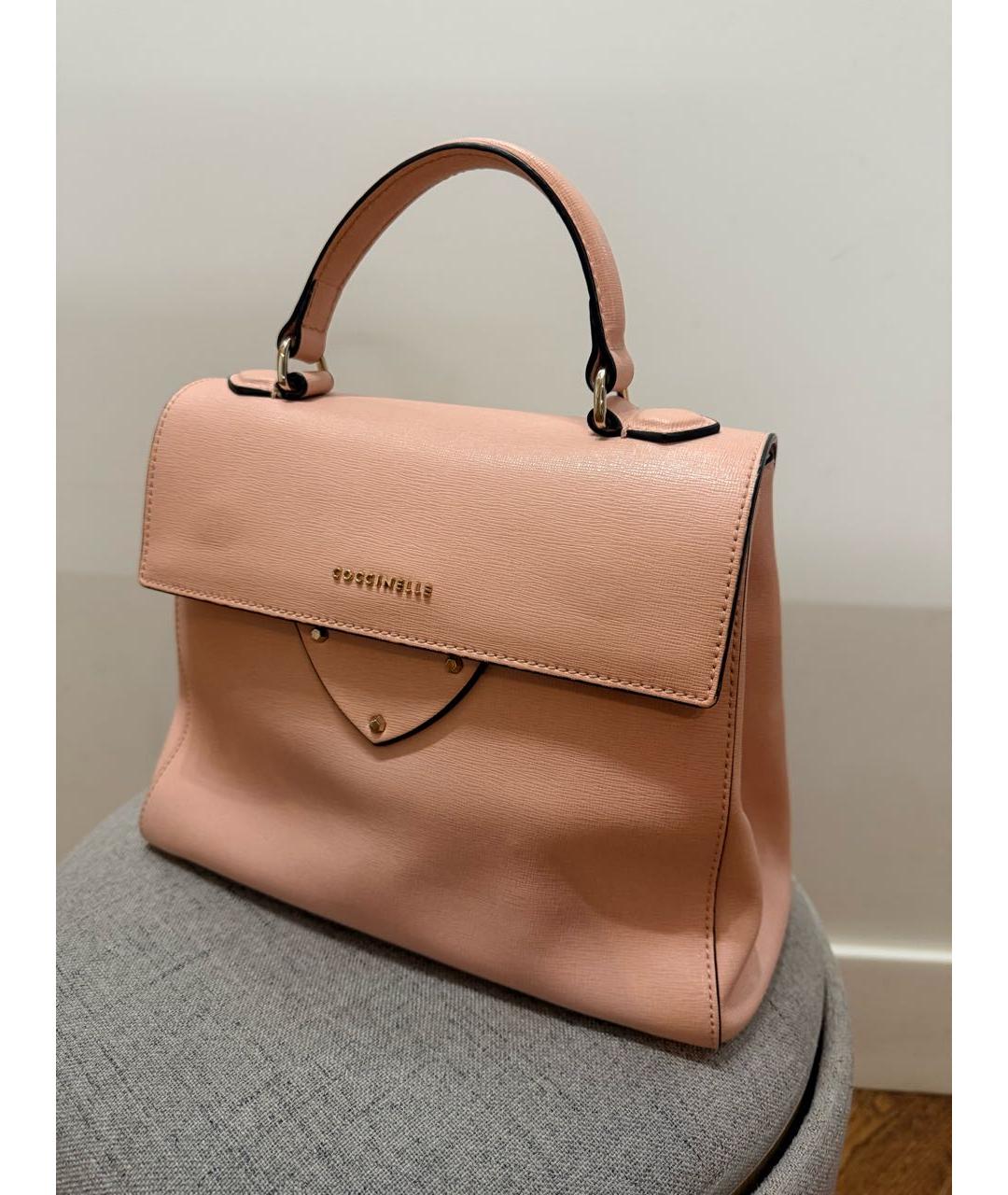 COCCINELLE Розовая кожаная сумка с короткими ручками, фото 2
