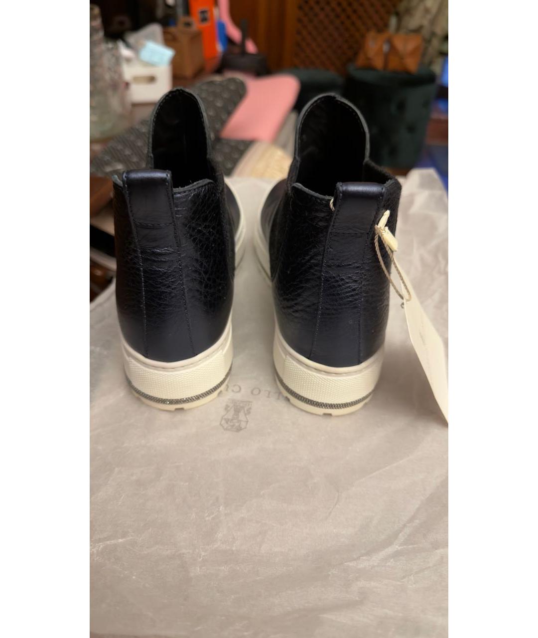 BRUNELLO CUCINELLI Темно-синие кожаные кеды, фото 4