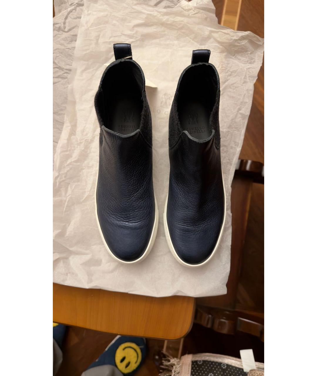 BRUNELLO CUCINELLI Темно-синие кожаные кеды, фото 3