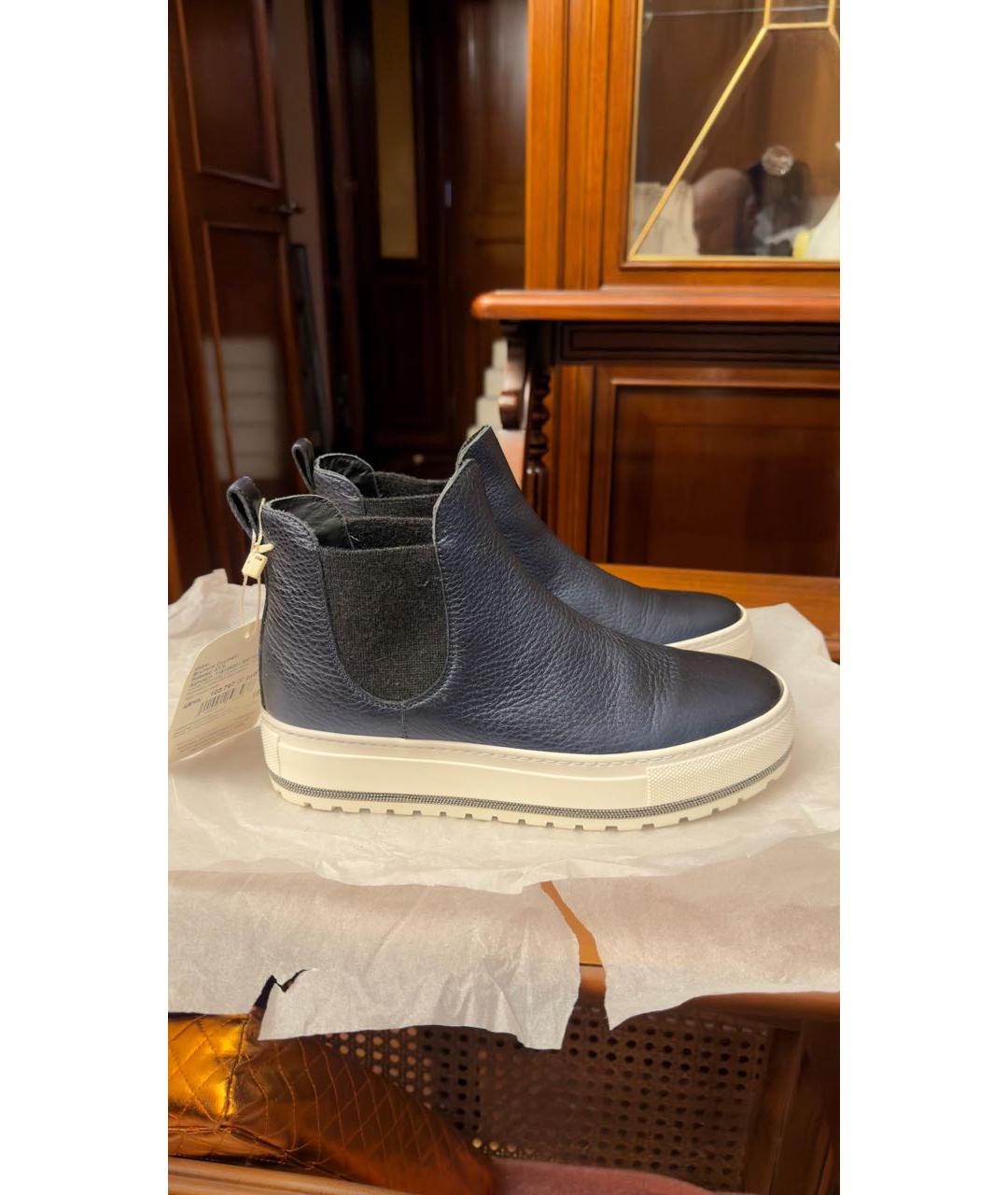 BRUNELLO CUCINELLI Темно-синие кожаные кеды, фото 7